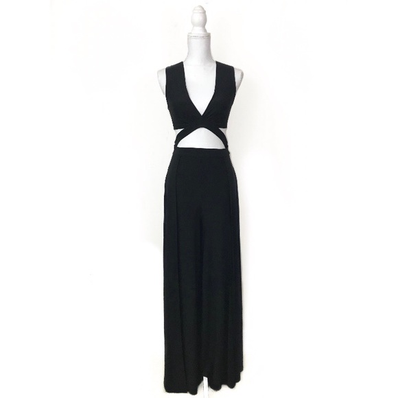 Windsor Dresses & Skirts - Windsor Black Plunging Neckline Cutout Jumpsuit